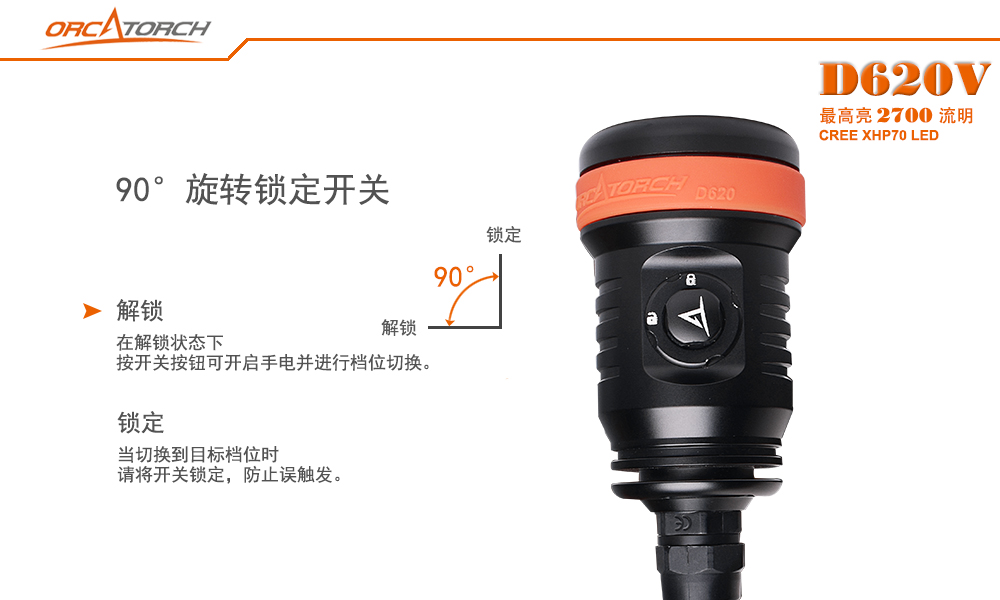 D620V水肺潛水（shuǐ）照（zhào）明，洞穴潛水照明（míng），水下探險手電筒，水下救援照明，OrcaTorch木瓜视频 