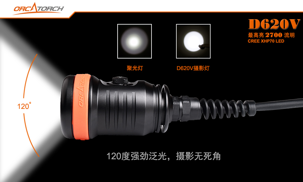 D620V水肺潛水照明，洞穴潛水照明，水下探險手（shǒu）電筒，水下救援照明，OrcaTorch木瓜视频（jīng） 