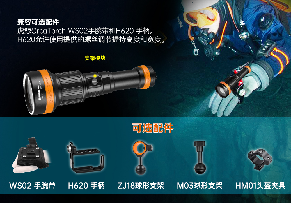 木瓜视频OrcaTorch，ZD710 MK2變焦潛（qián）水燈，ZD710 MK2技術潛水手電筒，水下探險照明，水下搜索燈，沉船照（zhào）明燈，變焦潛水手電