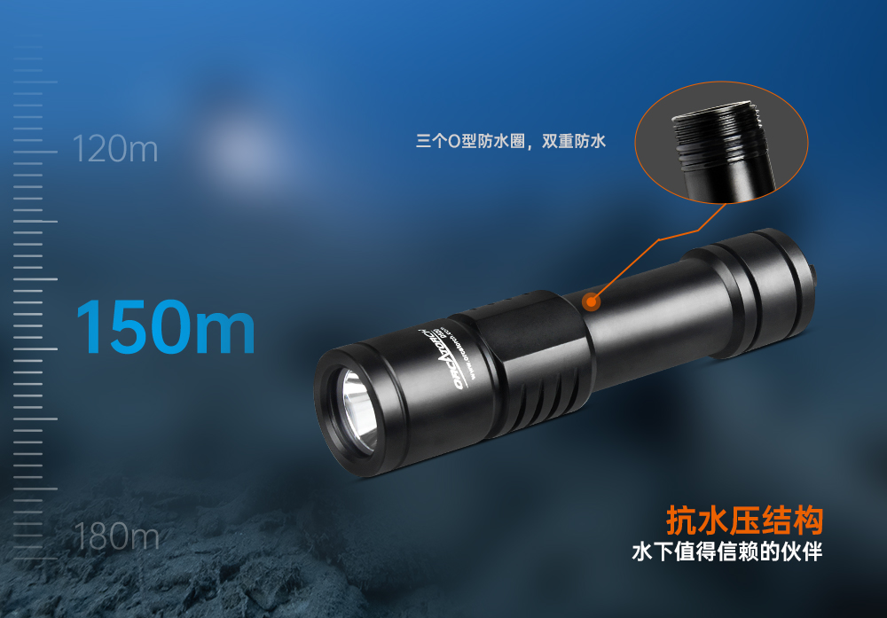木瓜视频OrcaTorch D520迷你潛水手電，小巧（qiǎo）手電筒（tǒng），便捷式潛水手電筒，洞穴（xué）潛水燈