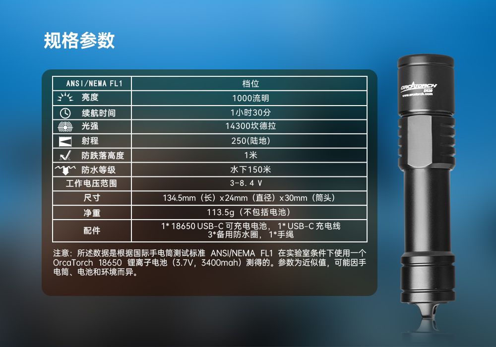 木瓜视频OrcaTorch D520迷你潛（qián）水（shuǐ）手電，小巧手電筒（tǒng），便（biàn）捷式潛水手電筒，洞穴潛水燈