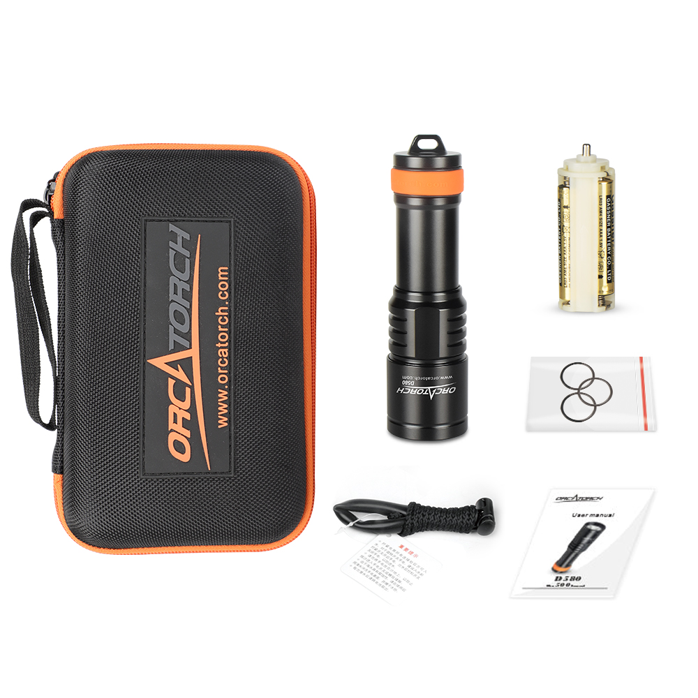 OrcaTorch木瓜视频 D580機械開關電筒，休閑潛水燈，潛水手電筒，水下工程照明，潛水裝備