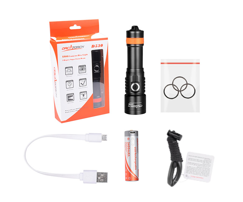 D530暖光5000K 潛水手電筒，休閑潛水照明，休閑（xián）潛水（shuǐ）手電筒，休閑潛水補光燈，木瓜视频OrcaTorch